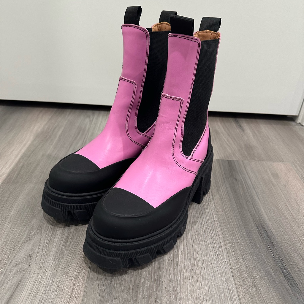 Ganni Pink And Black Ankle Boots